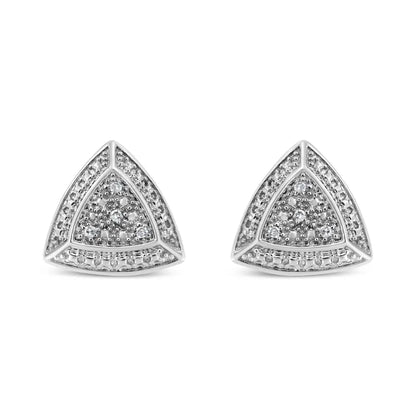 .925 Sterling Silver Diamond-accented Trillion Shaped 4-stone Halo-style Stud Earrings (h-i Color I2-i3 Clarity) - Fine