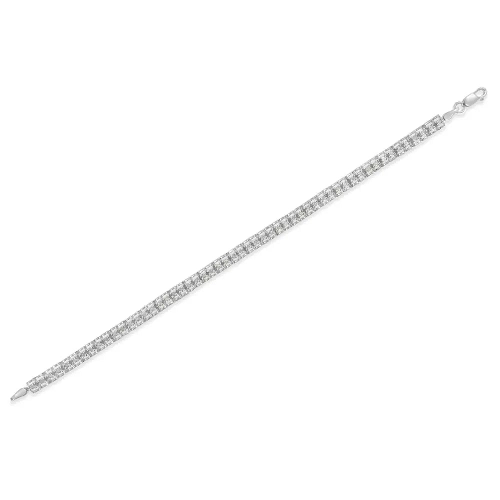 .925 Sterling Silver Diamond Double-link 7’’ Tennis Bracelet (i-j Color I3 Clarity) - Fine Jewelry us Direct