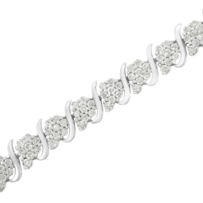 .925 Sterling Silver Diamond Floral Cluster Link Bracelet (2 3/4 Cttw I-j Color I3 Clarity) - Size 7.25’’ - Fine