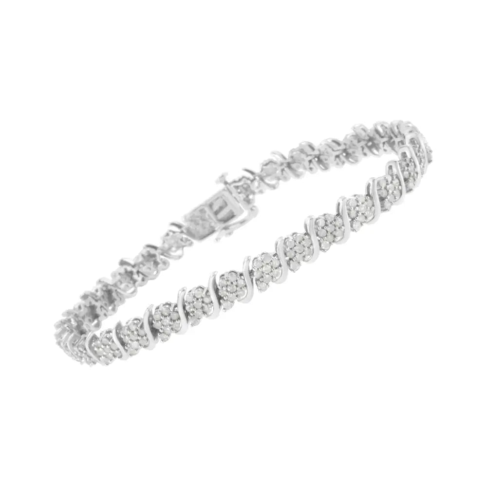 .925 Sterling Silver Diamond Floral Cluster Link Bracelet (2 3/4 Cttw I-j Color I3 Clarity) - Size 7.25’’ - Fine