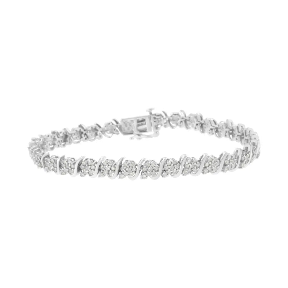 .925 Sterling Silver Diamond Floral Cluster Link Bracelet (2 3/4 Cttw I-j Color I3 Clarity) - Size 7.25’’ - Fine