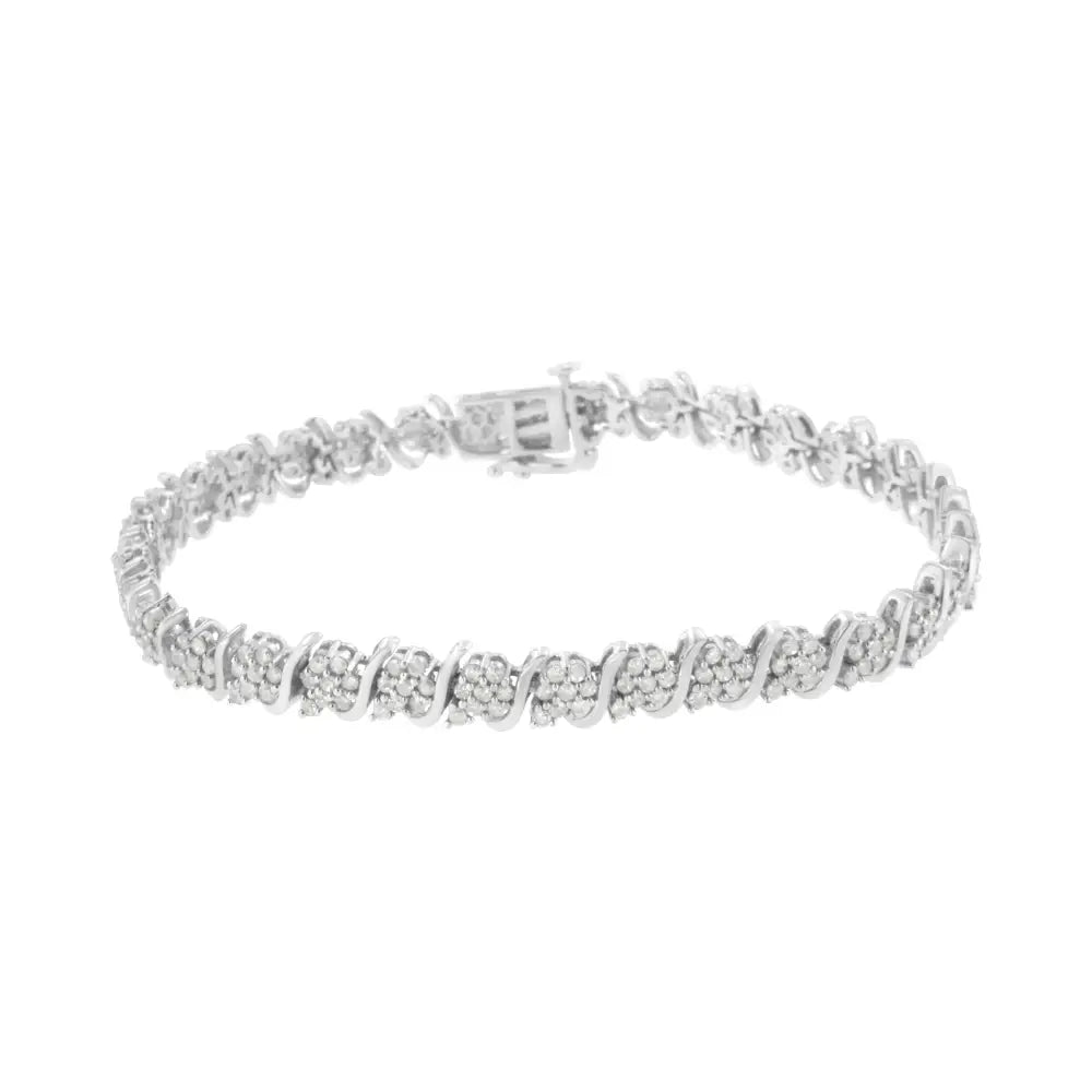 .925 Sterling Silver Diamond Floral Cluster Link Bracelet (2 3/4 Cttw I-j Color I3 Clarity) - Size 7.25’’ - Fine