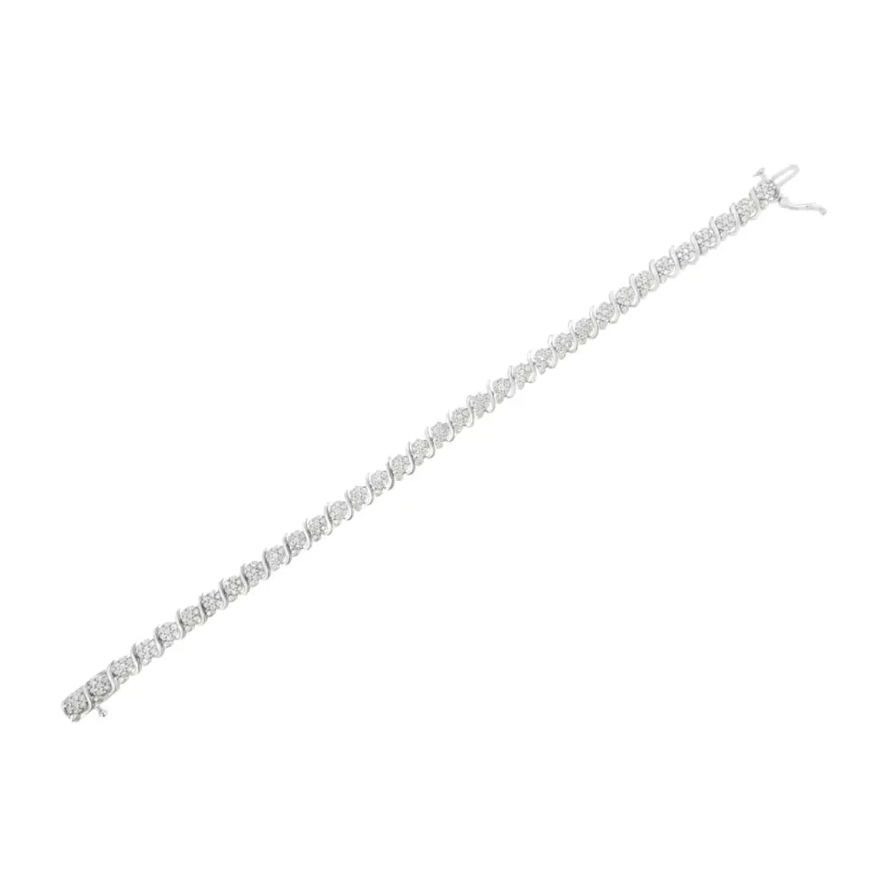 .925 Sterling Silver Diamond Floral Cluster Link Bracelet (2 3/4 Cttw I-j Color I3 Clarity) - Size 7.25’’ - Fine