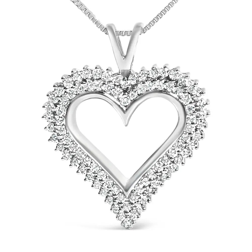 .925 Sterling Silver Diamond Heart 18’’ Pendant Necklace (i-j Color I2-i3 Clarity) - Fine Jewelry us Direct