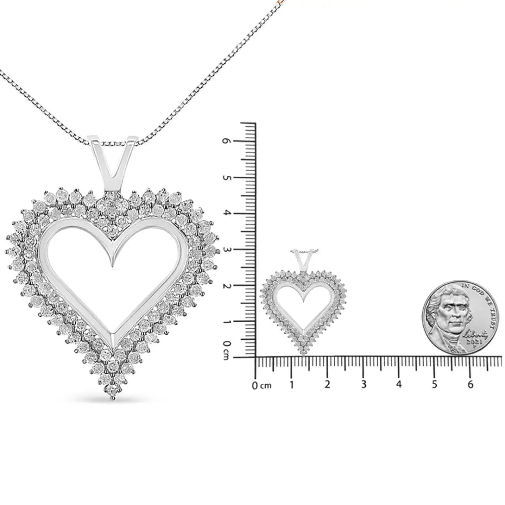 .925 Sterling Silver Diamond Heart 18’’ Pendant Necklace (i-j Color I2-i3 Clarity) - Fine Jewelry us Direct