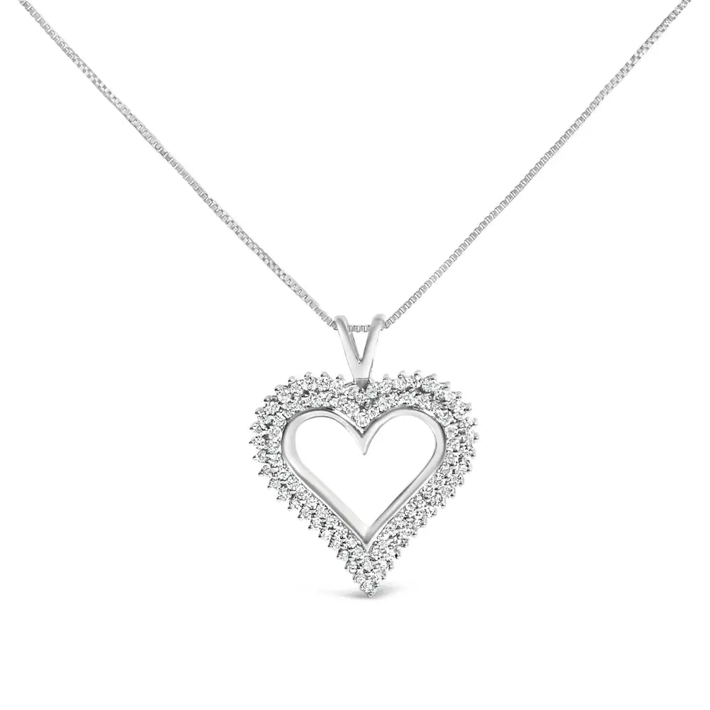 .925 Sterling Silver Diamond Heart 18’’ Pendant Necklace (i-j Color I2-i3 Clarity) - Fine Jewelry us Direct