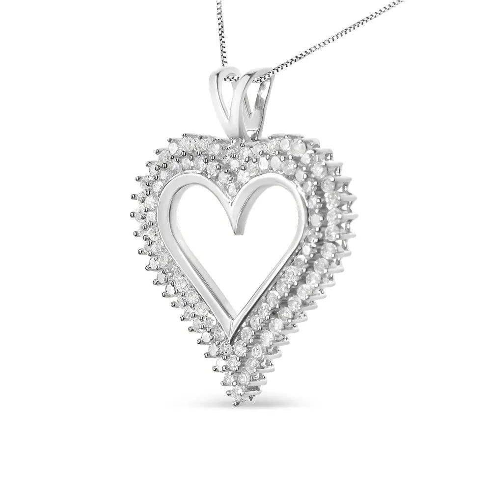 .925 Sterling Silver Diamond Heart 18’’ Pendant Necklace (i-j Color I2-i3 Clarity) - Fine Jewelry us Direct