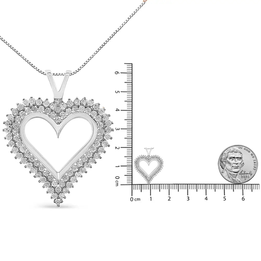 .925 Sterling Silver Diamond Heart 18’’ Pendant Necklace (i-j Color I2-i3 Clarity) - Fine Jewelry us Direct