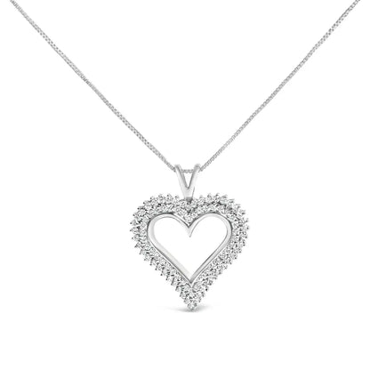 .925 Sterling Silver Diamond Heart 18’’ Pendant Necklace (i-j Color I2-i3 Clarity) - Fine Jewelry us Direct