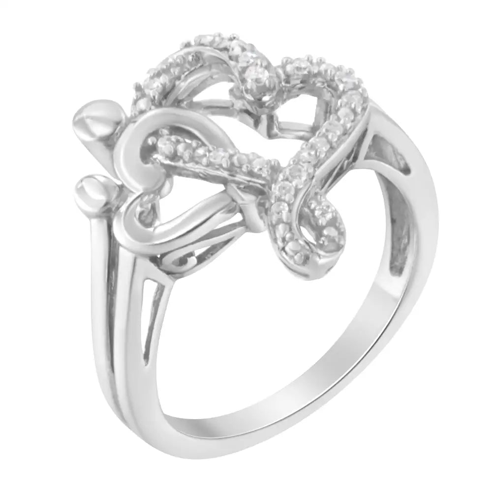 .925 Sterling Silver Diamond Heart and Music Note Ring (1/10 Cttw H-i Color I3 Clarity) - Fine Jewelry us Direct