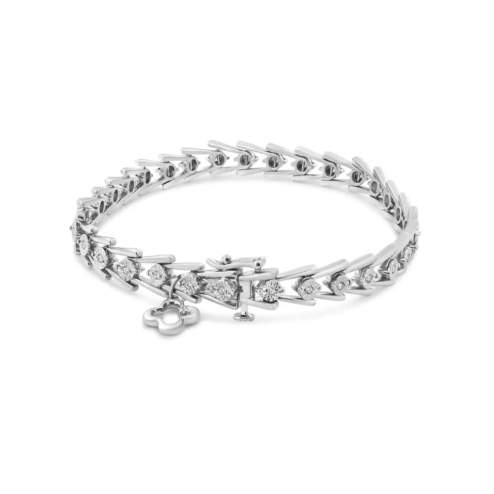 .925 Sterling Silver Diamond Miracle-set Double Swoosh Milgrain Style Tennis Bracelet (1/2 Cttw I-j Color I3 Clarity)