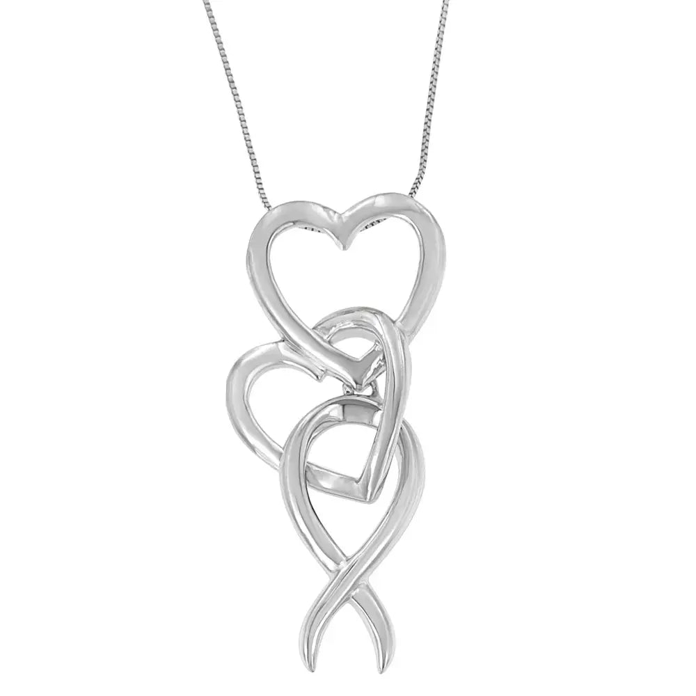 .925 Sterling Silver Double-heart & Awareness Ribbon Linked Pendant Necklace - Fine Jewelry us Direct