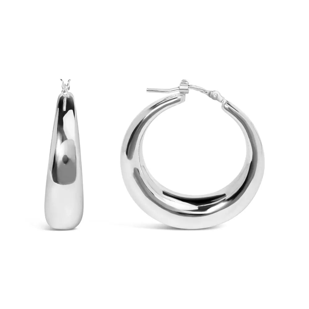 .925 Sterling Silver Graduated Hoop Earrings - 9mm Wide - Fine Jewelry us Direct