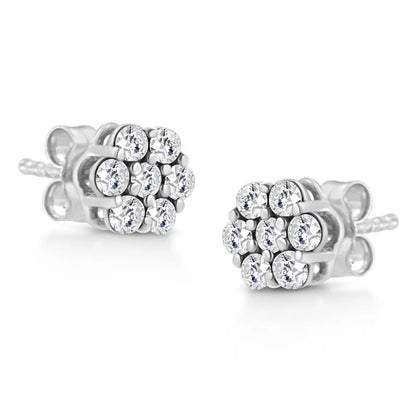 .925 Sterling Silver Lab Grown Brilliant Round Cut Diamond Floral Cluster Stud Earrings (g-h Color Vs2-si1 Clarity)