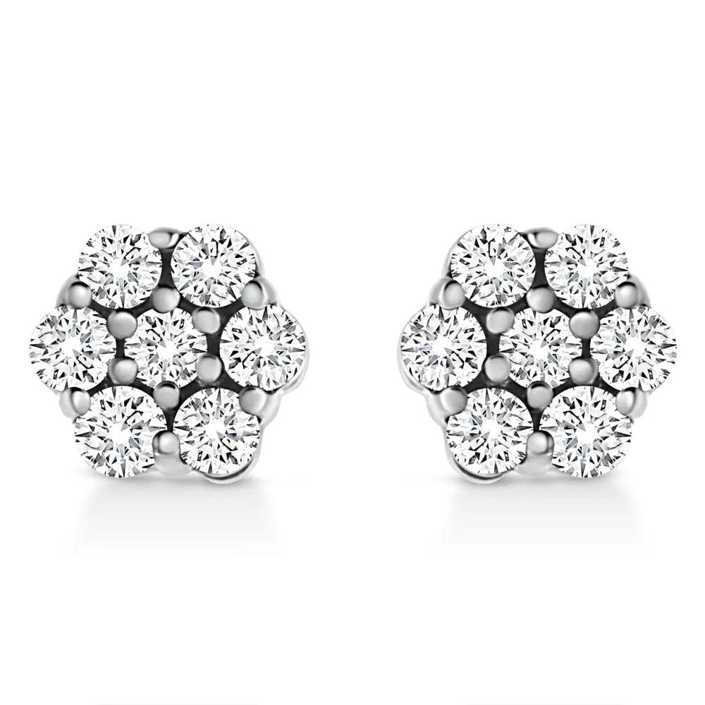 .925 Sterling Silver Lab Grown Brilliant Round Cut Diamond Floral Cluster Stud Earrings (g-h Color Vs2-si1 Clarity)