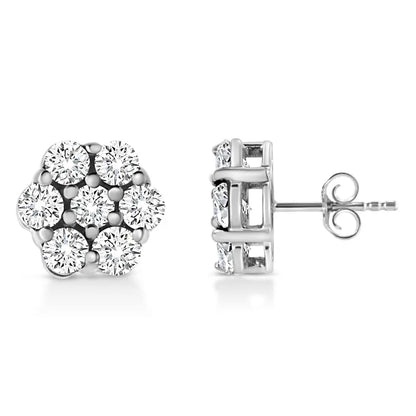 .925 Sterling Silver Lab Grown Brilliant Round Cut Diamond Floral Cluster Stud Earrings (g-h Color Vs2-si1 Clarity)