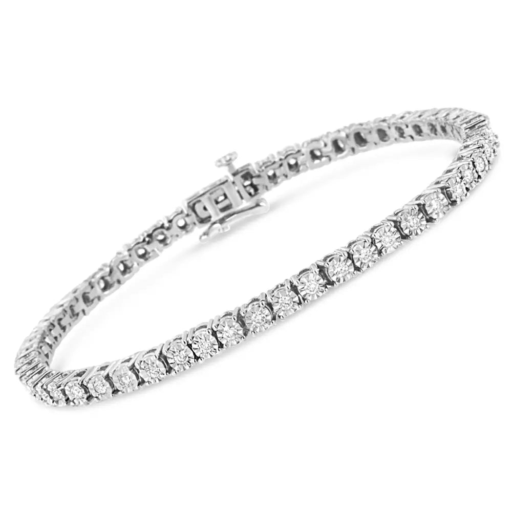 .925 Sterling Silver Lab Grown Diamond Illusion-set Miracle Plate Tennis Bracelet - 7.25’’ Inches - Fine Jewelry