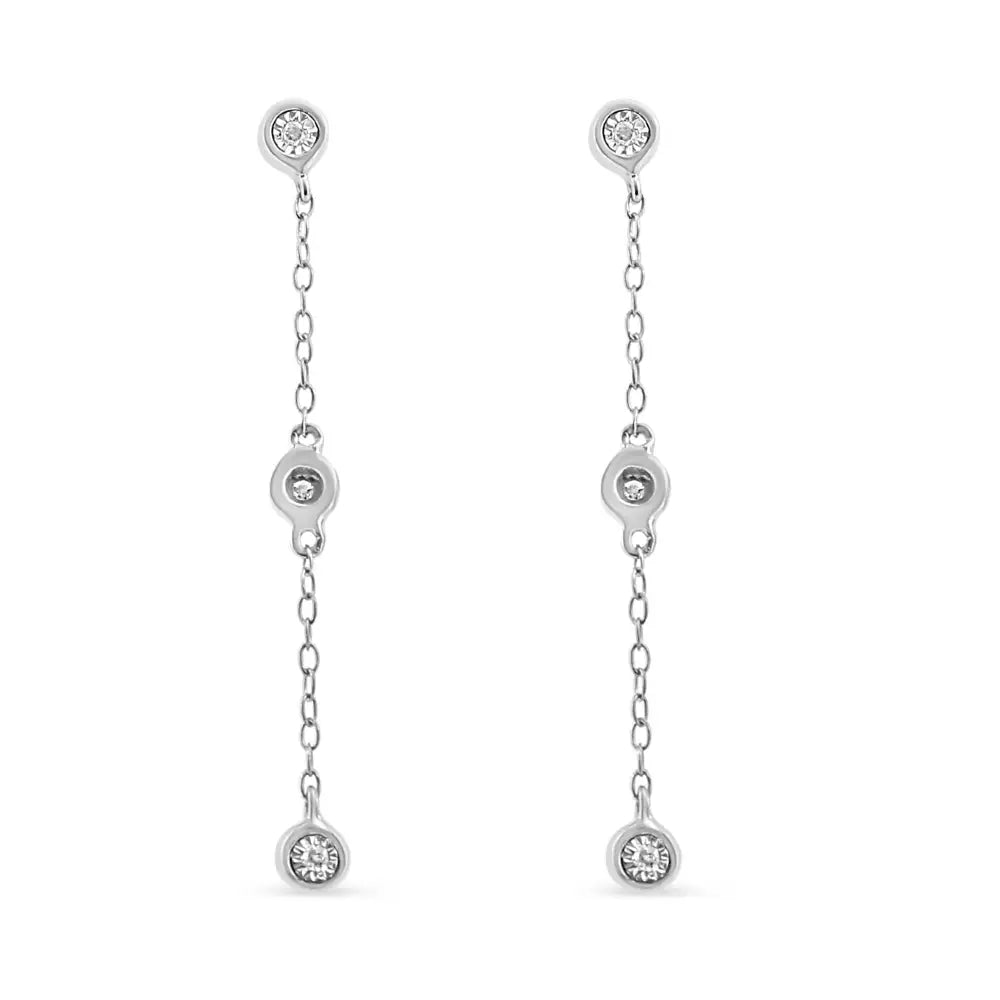 .925 Sterling Silver Miracle Set Diamond Accent 3-stone Drop and Dangle Earring (i-j Color I3 Clarity) - Fine Jewelry