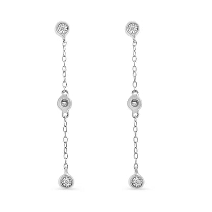 .925 Sterling Silver Miracle Set Diamond Accent 3-stone Drop and Dangle Earring (i-j Color I3 Clarity) - Fine Jewelry