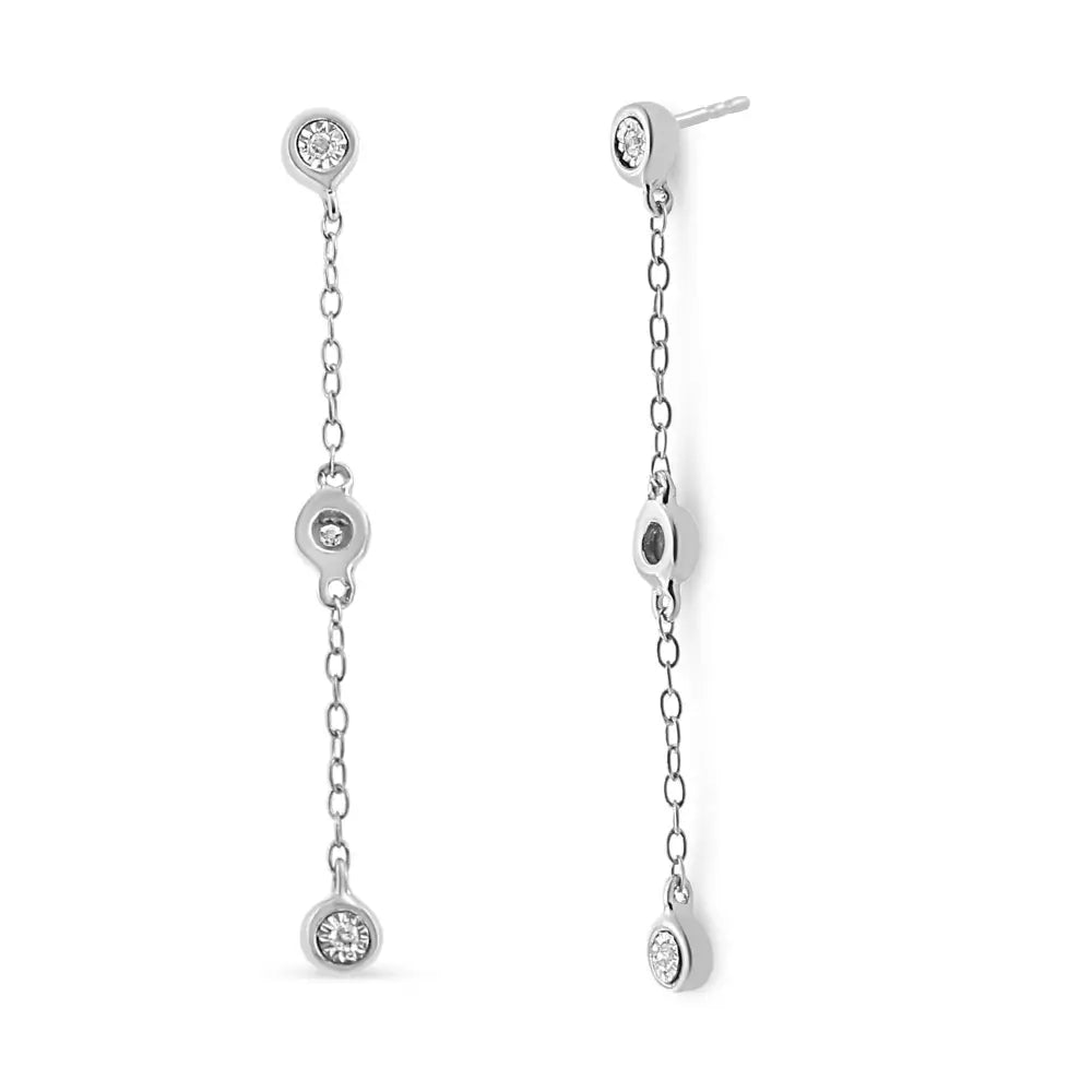 .925 Sterling Silver Miracle Set Diamond Accent 3-stone Drop and Dangle Earring (i-j Color I3 Clarity) - Fine Jewelry