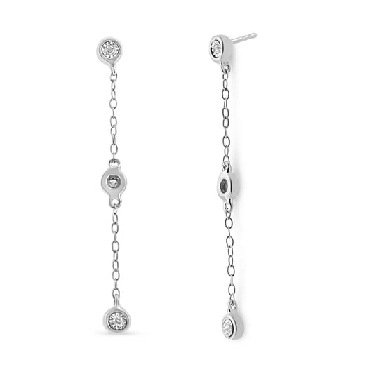 .925 Sterling Silver Miracle Set Diamond Accent 3-stone Drop and Dangle Earring (i-j Color I3 Clarity) - Fine Jewelry