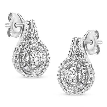 .925 Sterling Silver Miracle Set Diamond Accent and Beaded Halo Dangle Earrings (i-j Color I2-i3 Clarity) - Fine