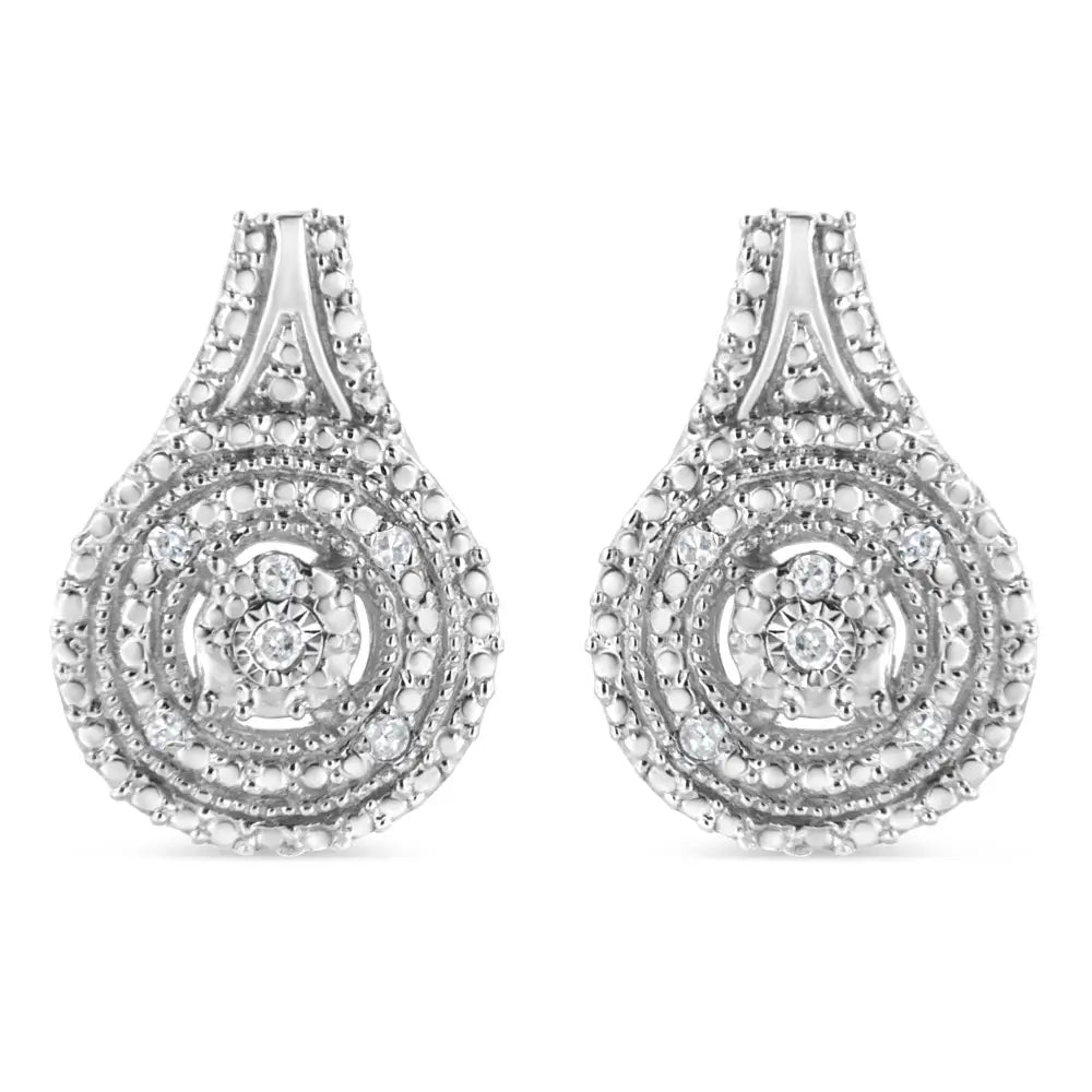 .925 Sterling Silver Miracle Set Diamond Accent and Beaded Halo Dangle Earrings (i-j Color I2-i3 Clarity) - Fine