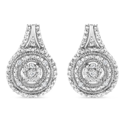 .925 Sterling Silver Miracle Set Diamond Accent and Beaded Halo Dangle Earrings (i-j Color I2-i3 Clarity) - Fine