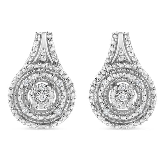 .925 Sterling Silver Miracle Set Diamond Accent and Beaded Halo Dangle Earrings (i-j Color I2-i3 Clarity) - Fine