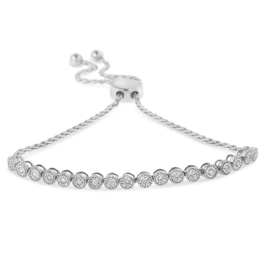 .925 Sterling Silver Miracle-set Diamond Accented 6”-9” Adjustable Beaded Tennis Bolo Bracelet (h-i Color I2-i3