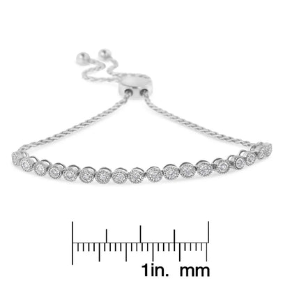 .925 Sterling Silver Miracle-set Diamond Accented 6”-9” Adjustable Beaded Tennis Bolo Bracelet (h-i Color I2-i3