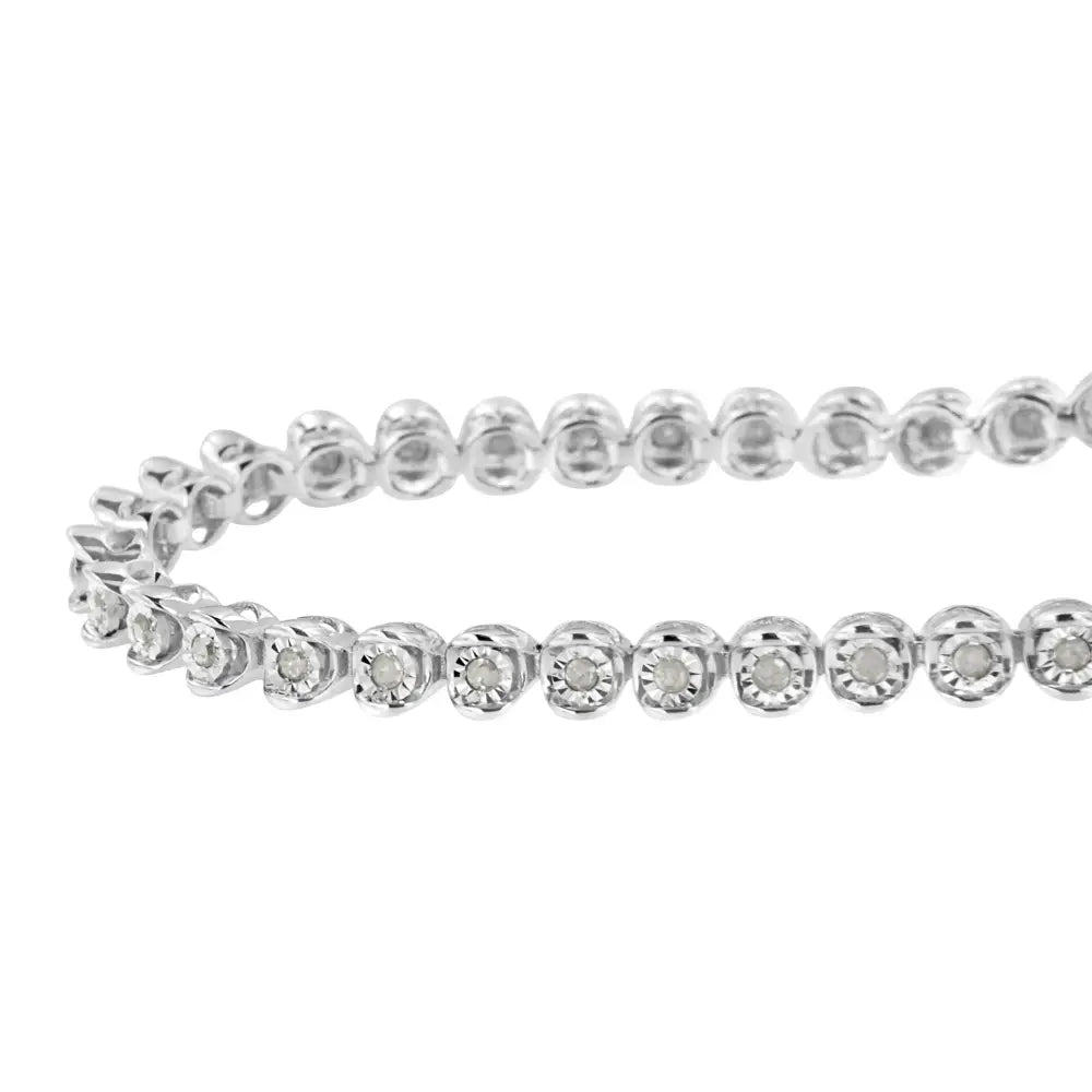 .925 Sterling Silver Miracle-set Diamond Round Miracle Plate Tennis Bracelet (1 Cttw I-j Color I3 Clarity) - Size