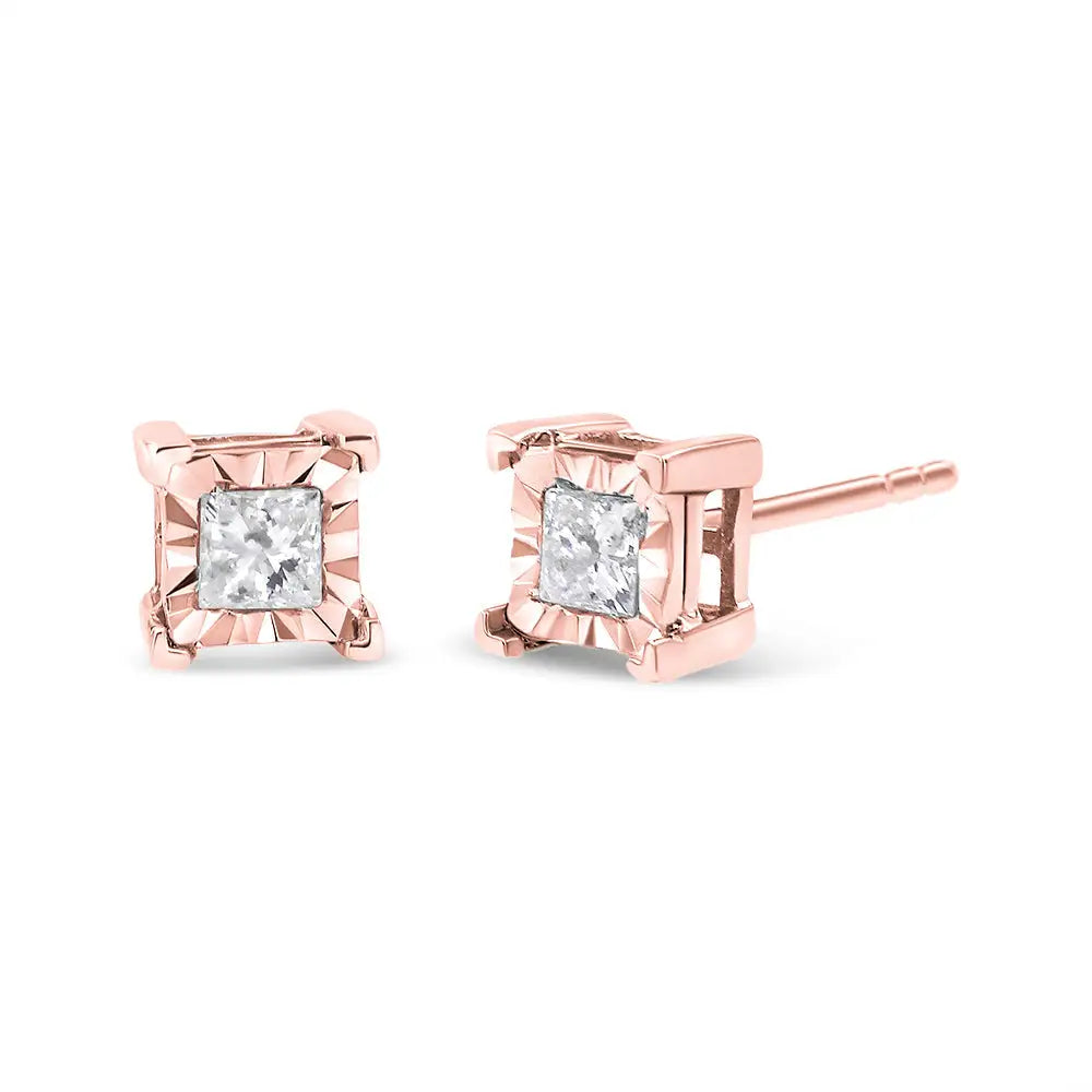 .925 Sterling Silver Miracle Set Princess-cut Diamond Solitaire Stud Earrings (h-i Color I2-i3 Clarity) - Fine Jewelry