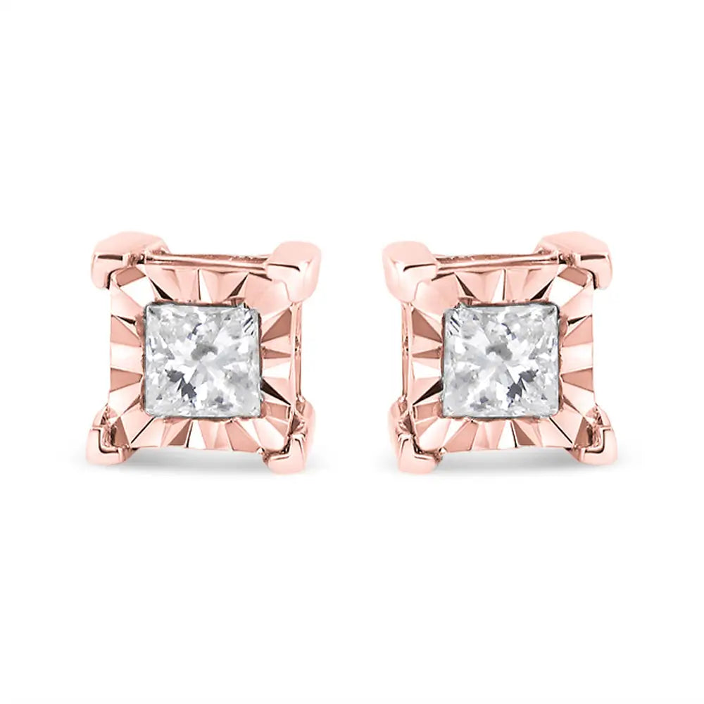 .925 Sterling Silver Miracle Set Princess-cut Diamond Solitaire Stud Earrings (h-i Color I2-i3 Clarity) - Fine Jewelry