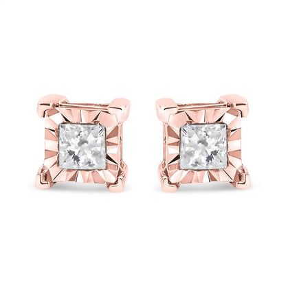 .925 Sterling Silver Miracle Set Princess-cut Diamond Solitaire Stud Earrings (h-i Color I2-i3 Clarity) - Fine Jewelry