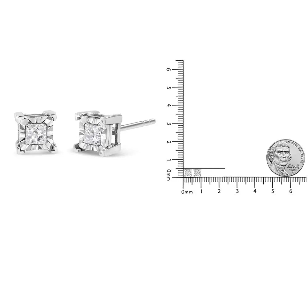 .925 Sterling Silver Miracle Set Princess-cut Diamond Solitaire Stud Earrings (h-i Color Si2-i1 Clarity) - Fine Jewelry