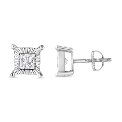 .925 Sterling Silver Miracle Set Princess-cut Diamond Solitaire Stud Earrings (h-i Color I2-i3 Clarity) - Fine Jewelry