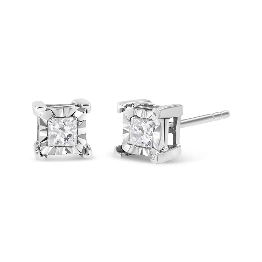 .925 Sterling Silver Miracle Set Princess-cut Diamond Solitaire Stud Earrings (h-i Color Si2-i1 Clarity) - Fine Jewelry