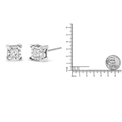 .925 Sterling Silver Miracle Set Princess-cut Diamond Solitaire Stud Earrings (h-i Color Si2-i1 Clarity) - Fine Jewelry