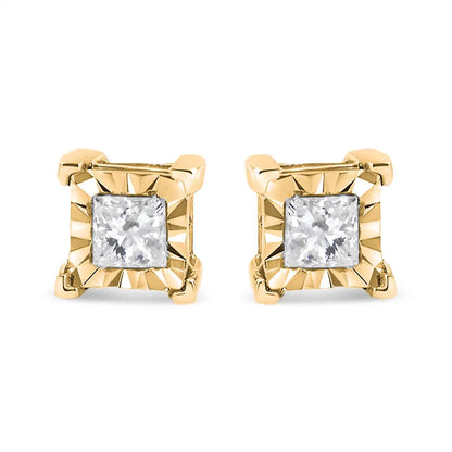 .925 Sterling Silver Miracle Set Princess-cut Diamond Solitaire Stud Earrings (h-i Color I2-i3 Clarity) - Fine Jewelry