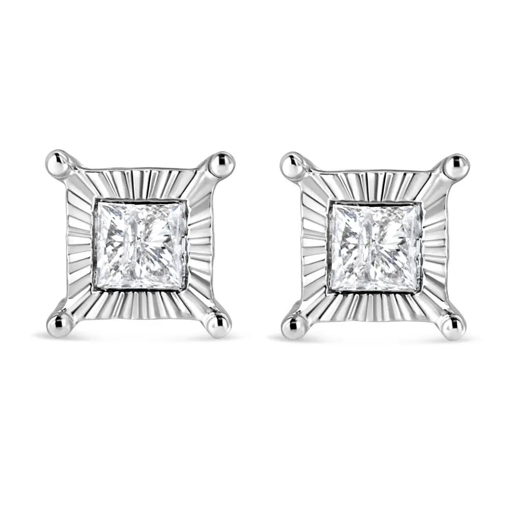 .925 Sterling Silver Miracle Set Princess-cut Diamond Solitaire Stud Earrings (h-i Color I2-i3 Clarity) - Fine Jewelry