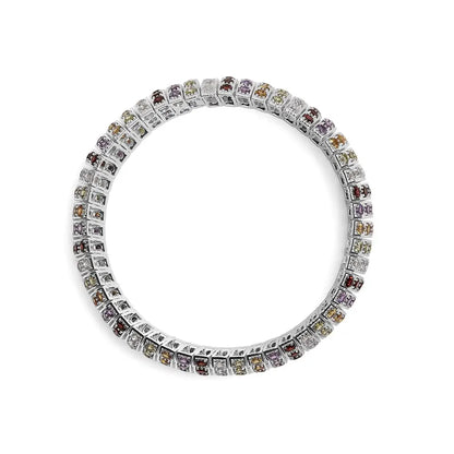 .925 Sterling Silver Multi Row Rainbow Gemstone Bangle Bracelet - 7.5’’ Inches - Fine Jewelry us Direct