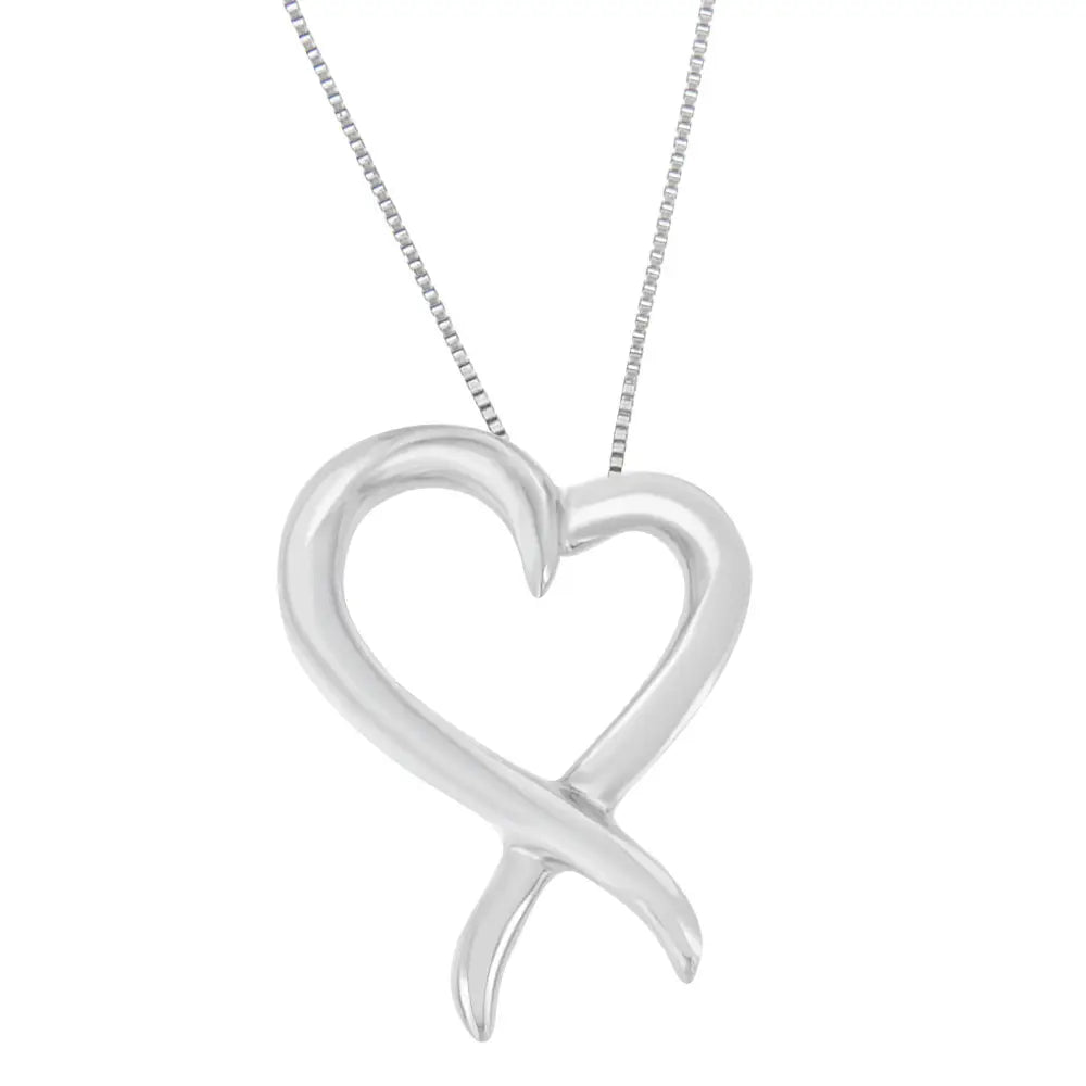 .925 Sterling Silver Open Heart-shaped Awareness Ribbon Pendant Necklace - Fine Jewelry us Direct