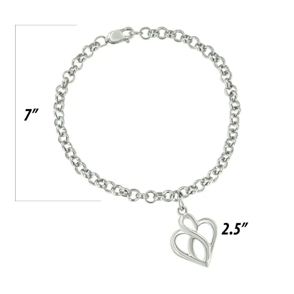 .925 Sterling Silver Open Heart with Center Vertical Infinity Chain Charm Bracelet - Size 7’’ - Fine Jewelry us Direct