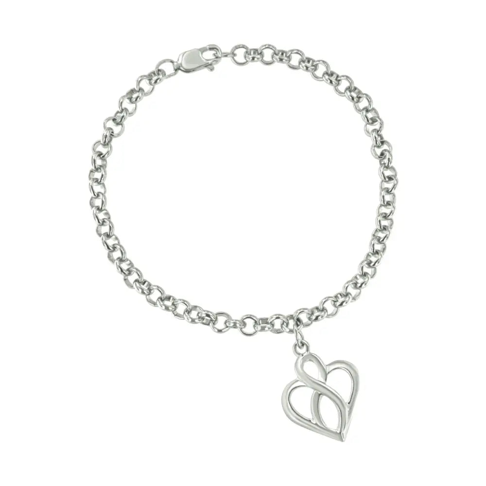 .925 Sterling Silver Open Heart with Center Vertical Infinity Chain Charm Bracelet - Size 7’’ - Fine Jewelry us Direct