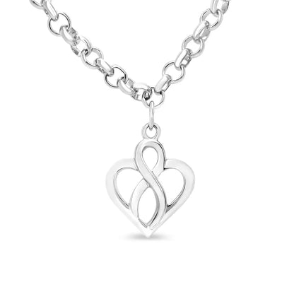 .925 Sterling Silver Open Heart with Center Vertical Infinity Chain Charm Bracelet - Size 7’’ - Fine Jewelry us Direct