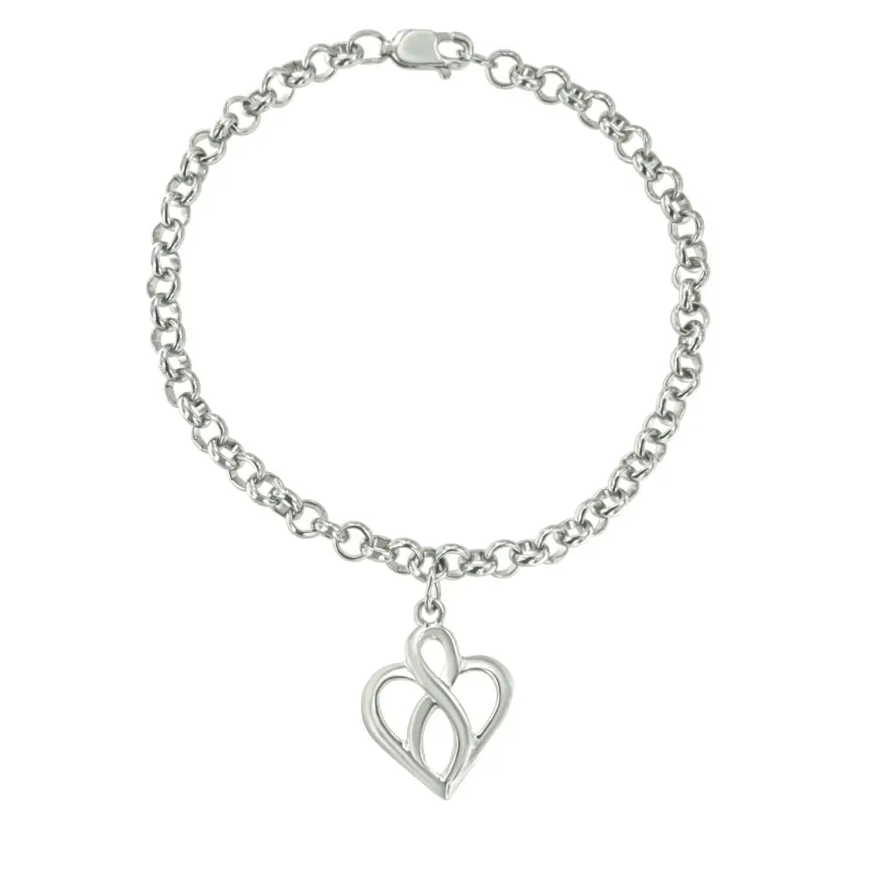 .925 Sterling Silver Open Heart with Center Vertical Infinity Chain Charm Bracelet - Size 7’’ - Fine Jewelry us Direct