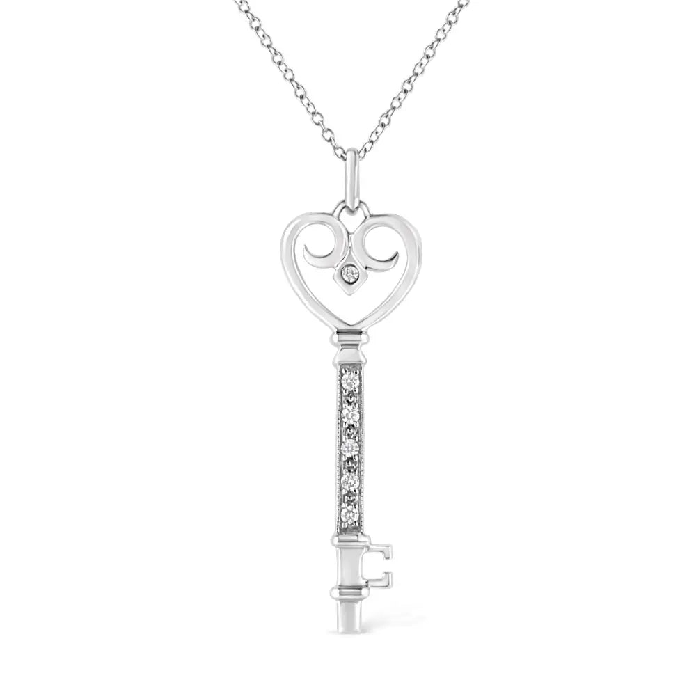 .925 Sterling Silver Pave and Bezel-set Diamond Accent Key 18’’ Heart Lock Pendant Necklace (k-l Color I1-i2