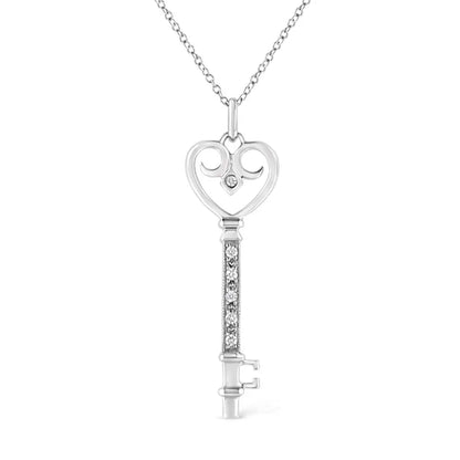 .925 Sterling Silver Pave and Bezel-set Diamond Accent Key 18’’ Heart Lock Pendant Necklace (k-l Color I1-i2