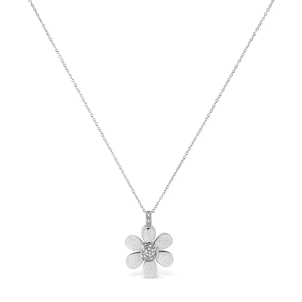 .925 Sterling Silver Pave-set Diamond Accent Flower 18’’ Pendant Necklace (i-j Color I1-i2 Clarity) - Fine Jewelry